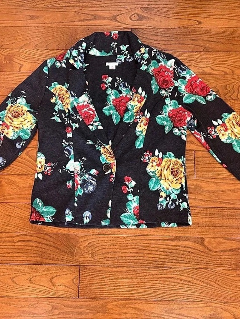 Xhiliration Floral Blazer in Blue Size Large Like New